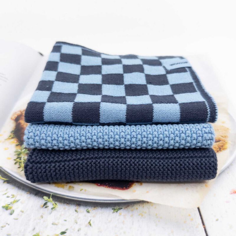 Ecovask Dishcloth Variety 3Pk - Cornflower Navy Cheq image number 1